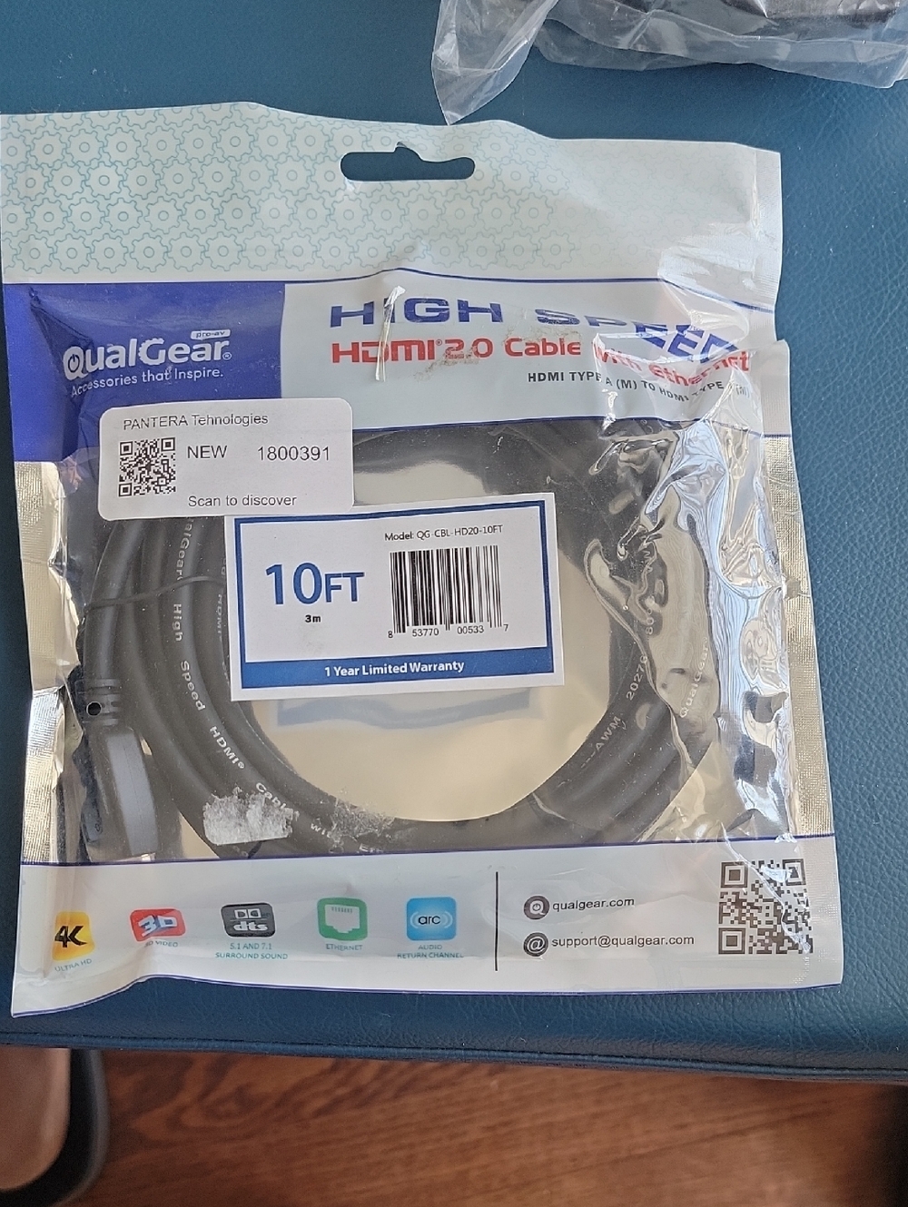QualGear High Speed HDMI Cable 10ft - Black